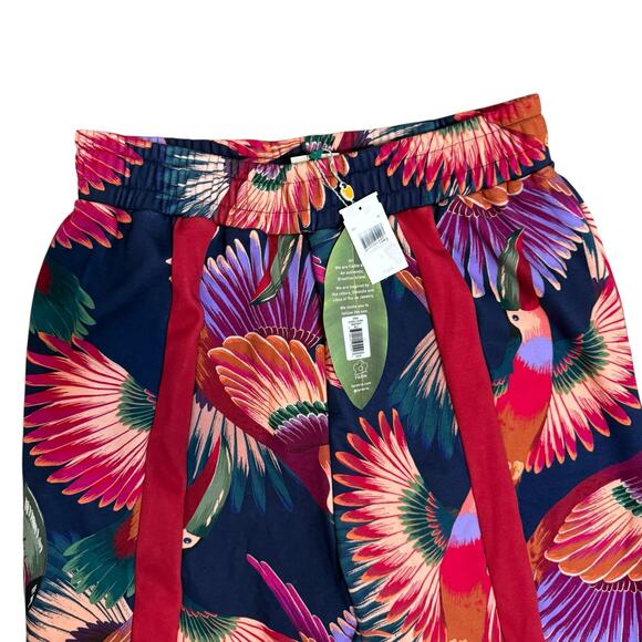 Farm Rio Toucan Fleece Lined Jogger Women's Large Multicolored Burgundy NEW - Picture 2 of 9